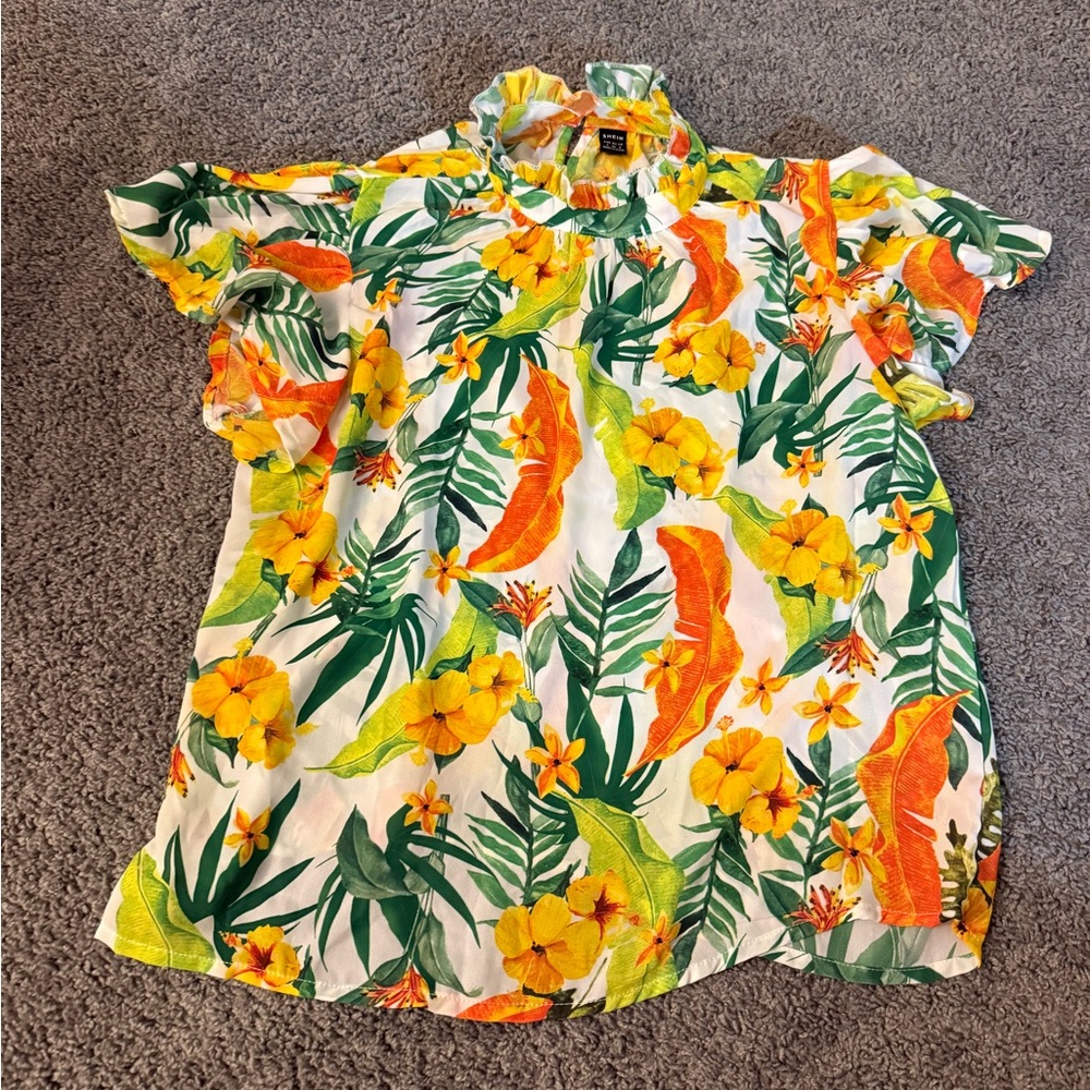 Tropical Floral Ruffle Top